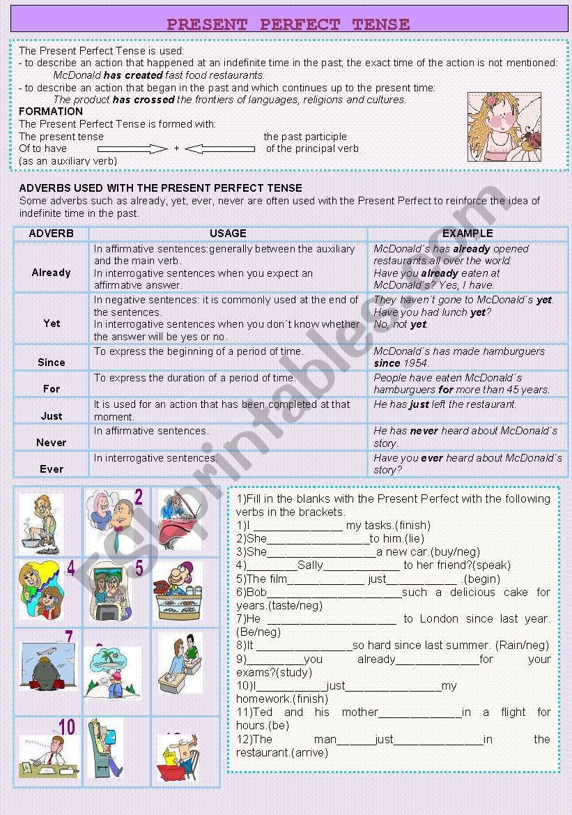 PRESENT PERFECT AND ADVERBS worksheet