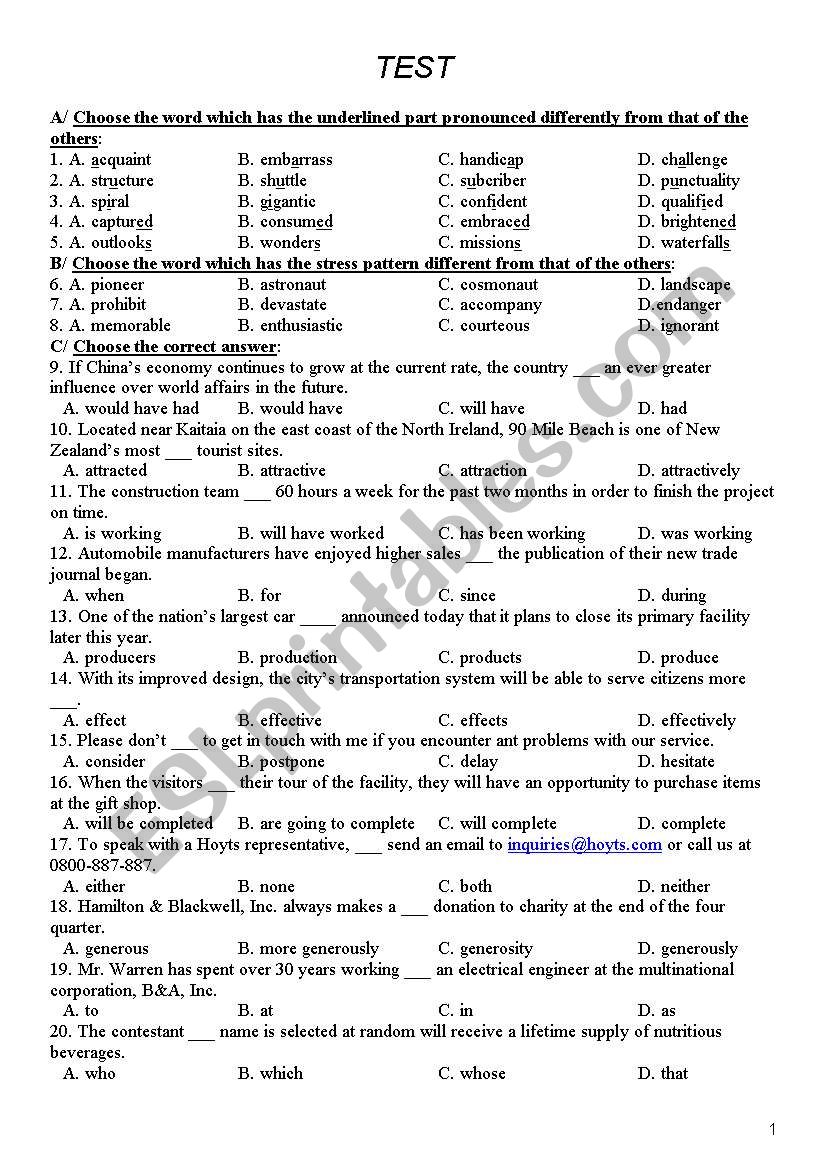 useful mixed test worksheet