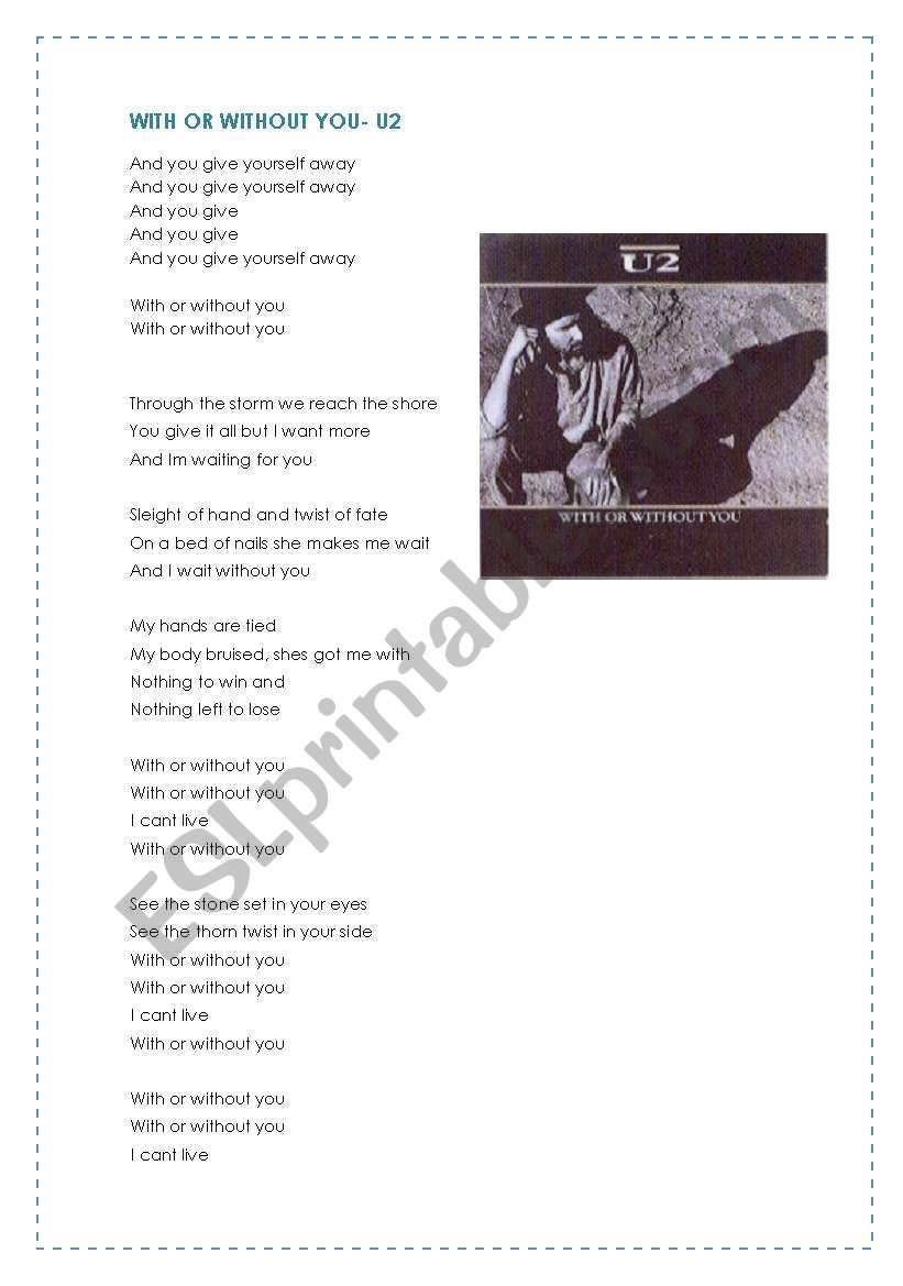 With or without you- U2 worksheet