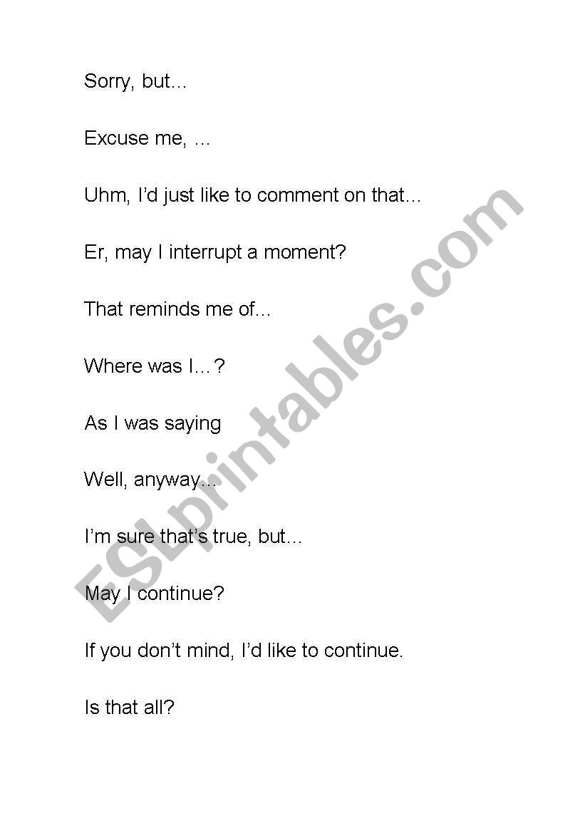 Dealing with interruptions worksheet