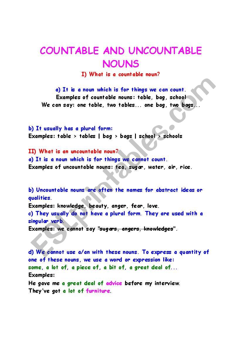 Count and Non Count Verbs worksheet