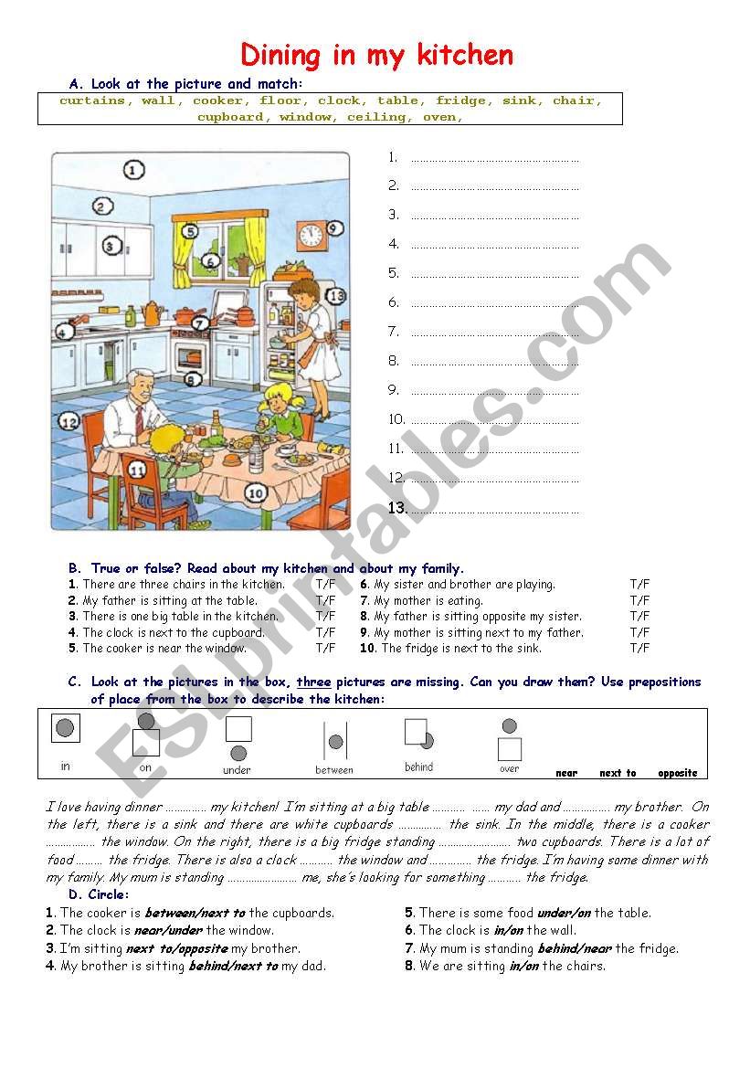 dining in my kitchen worksheet