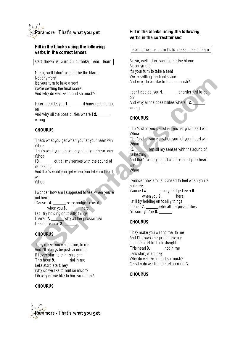 Thats what you get (Paramore) Fill in the gaps