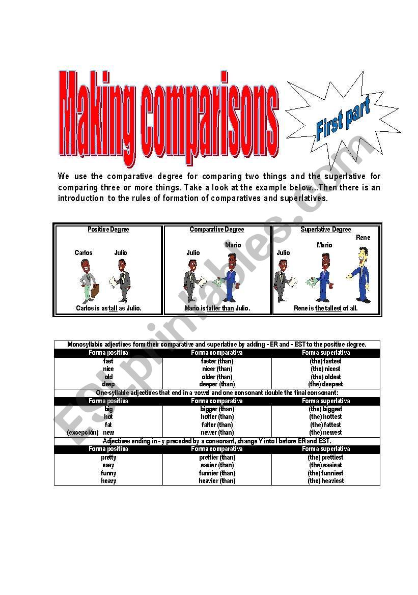 Making comparisons Part 1 worksheet