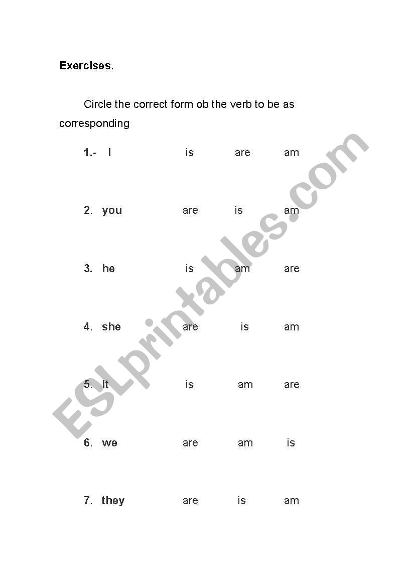 verb to be worksheet