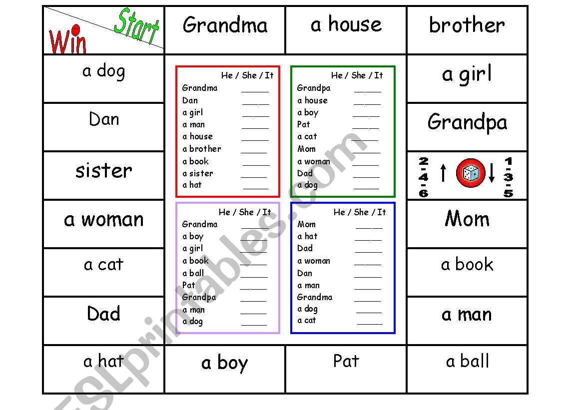 Game: he/she/it worksheet