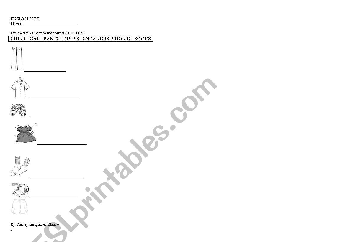 clothes worksheet