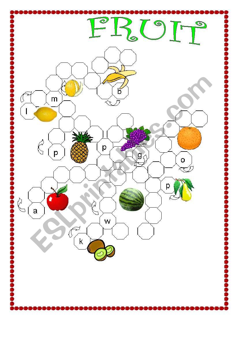 FRUIT - crossword&wordsearch worksheet