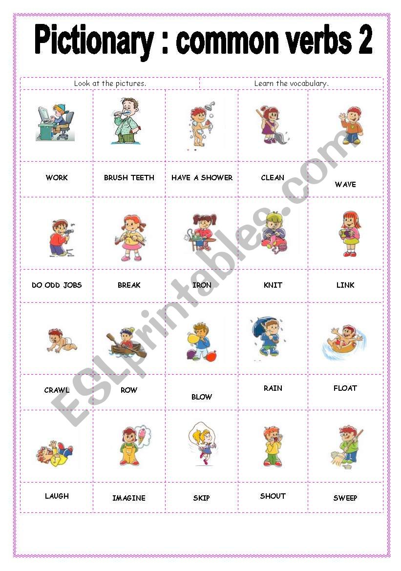 pictionary common verbs 2 worksheet