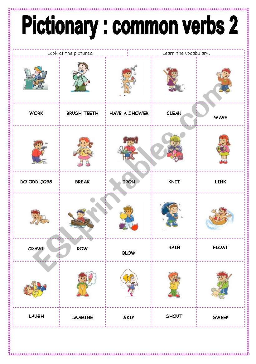 pictionary common verbs 2 worksheet