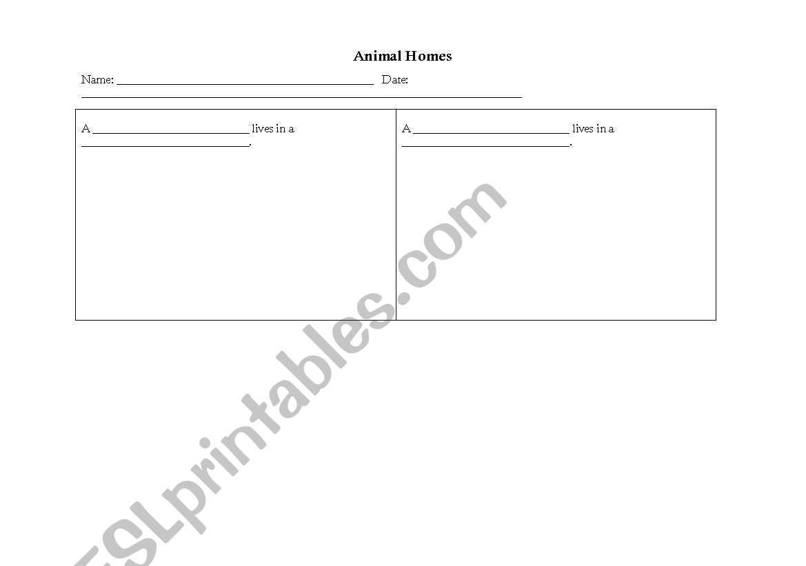 Animal Homes worksheet