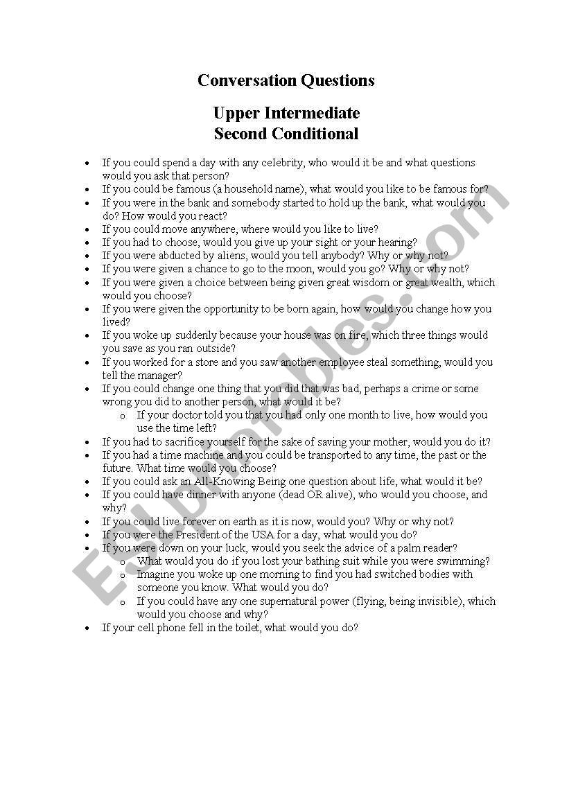 Conversation Questions worksheet