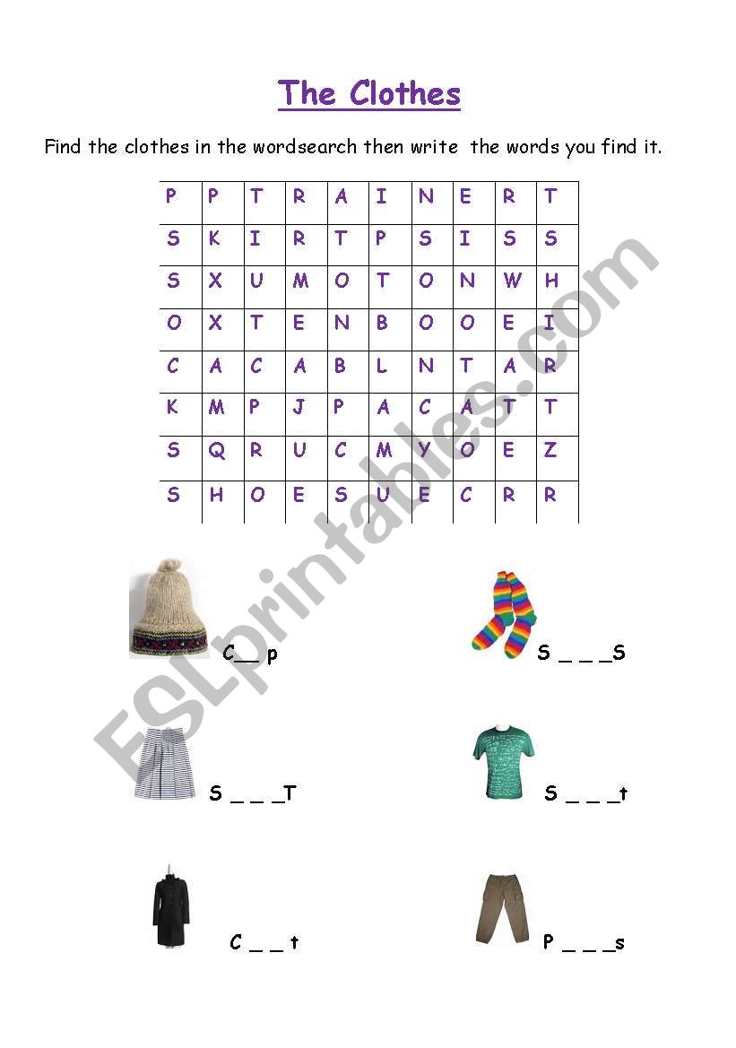 the clothes worksheet