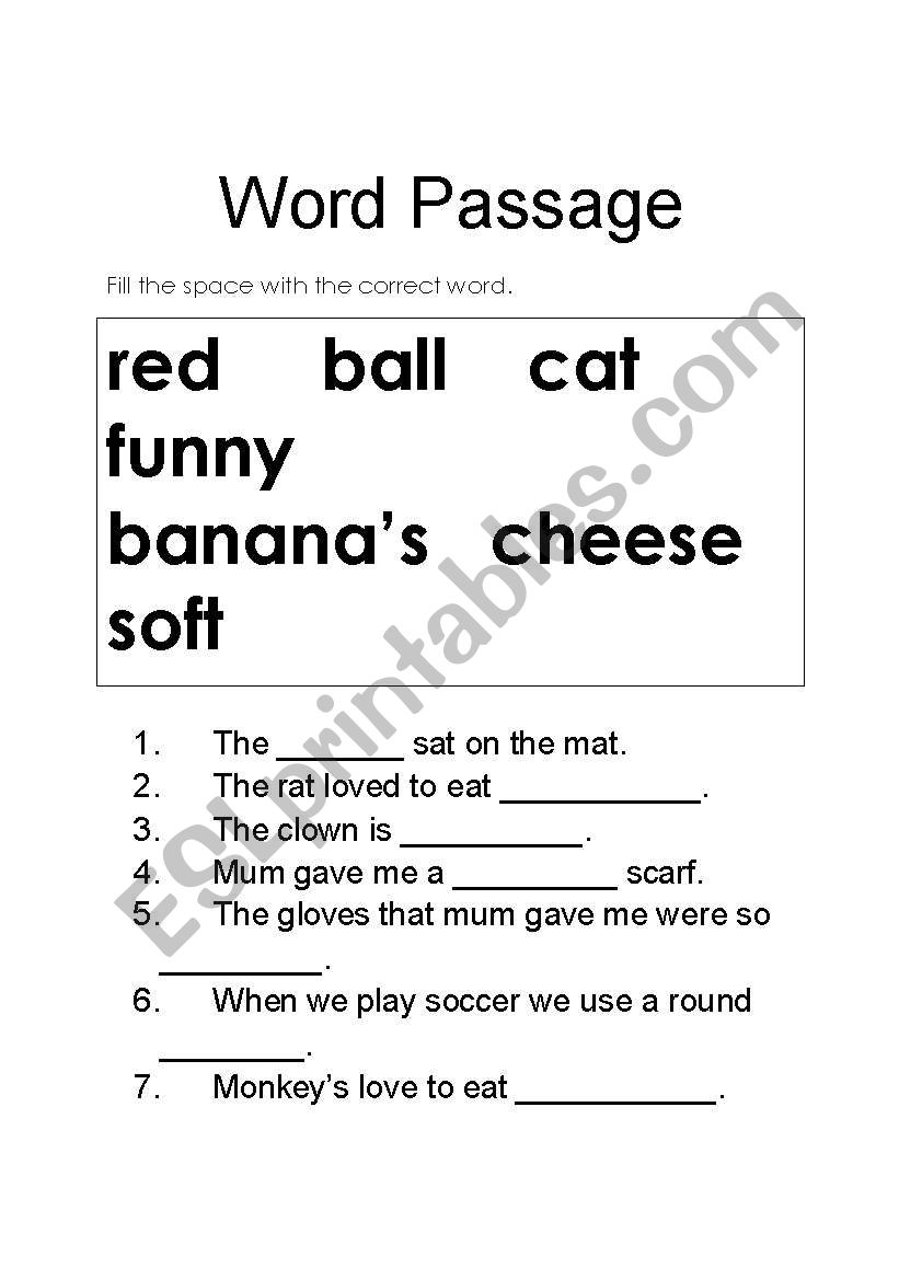 Word Passage worksheet