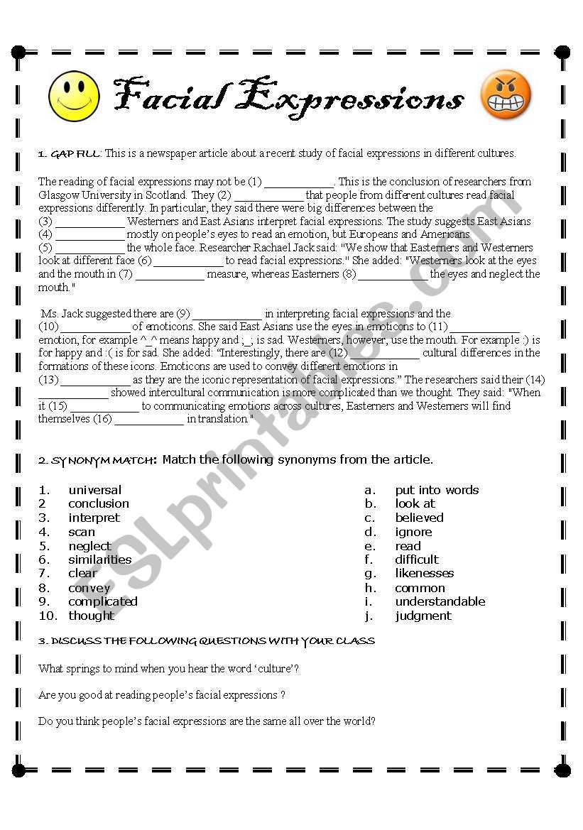 Facial Expressions worksheet