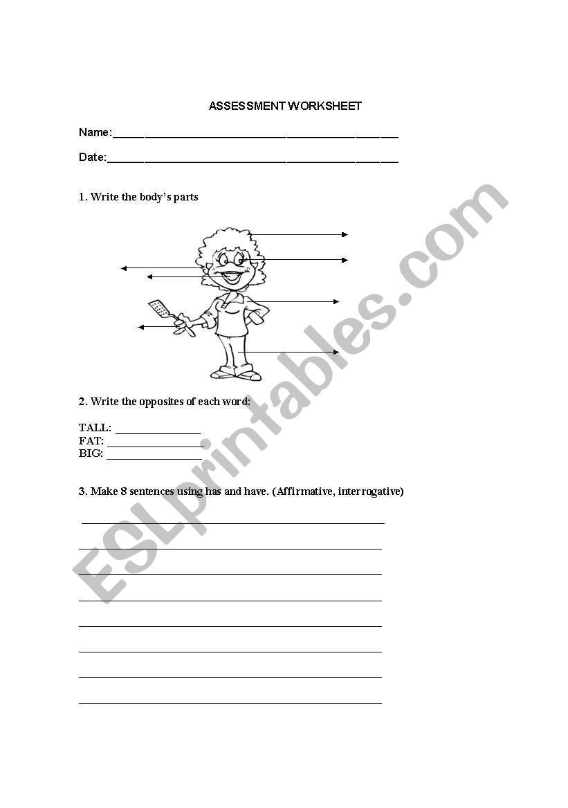 ASSESSMENT WORKSHEET                                    	