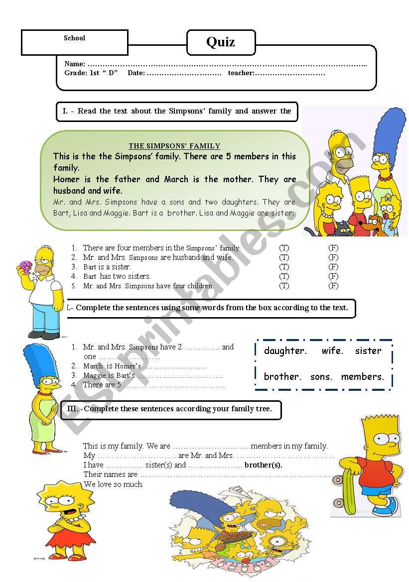the simponss family worksheet