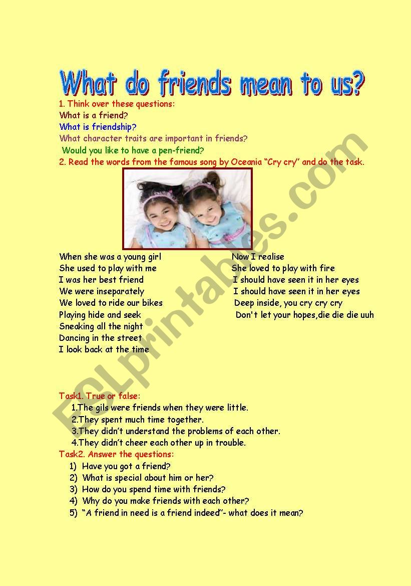 What do friends mean to us? worksheet