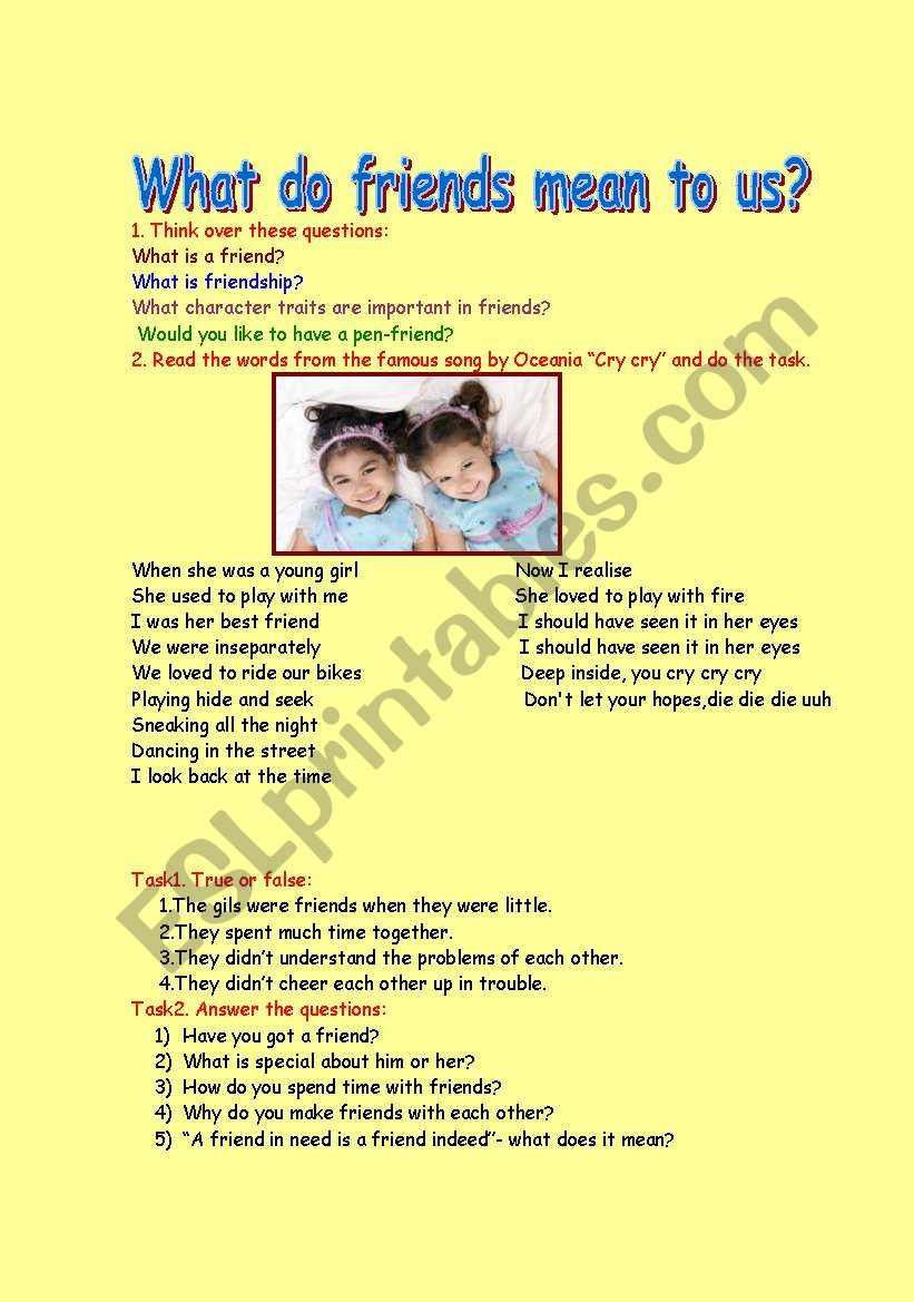 What do friends mean to us? worksheet