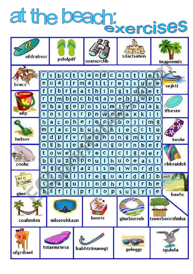 AT THE BEACH 3- EXERCISES worksheet