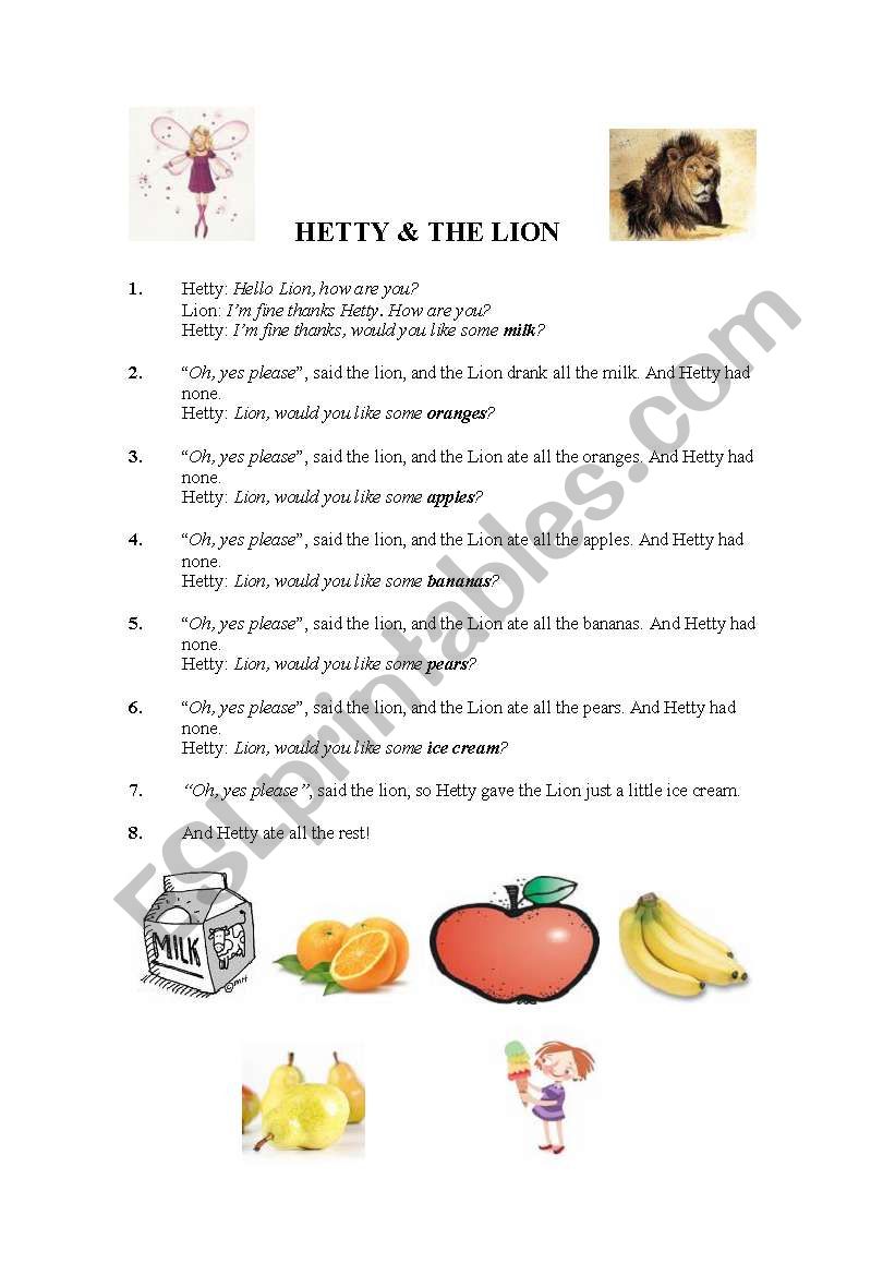 Hetty and the Lion (story with pictures)