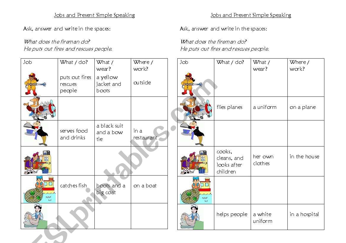 Jobs and Present Simple Gapfill Speaking