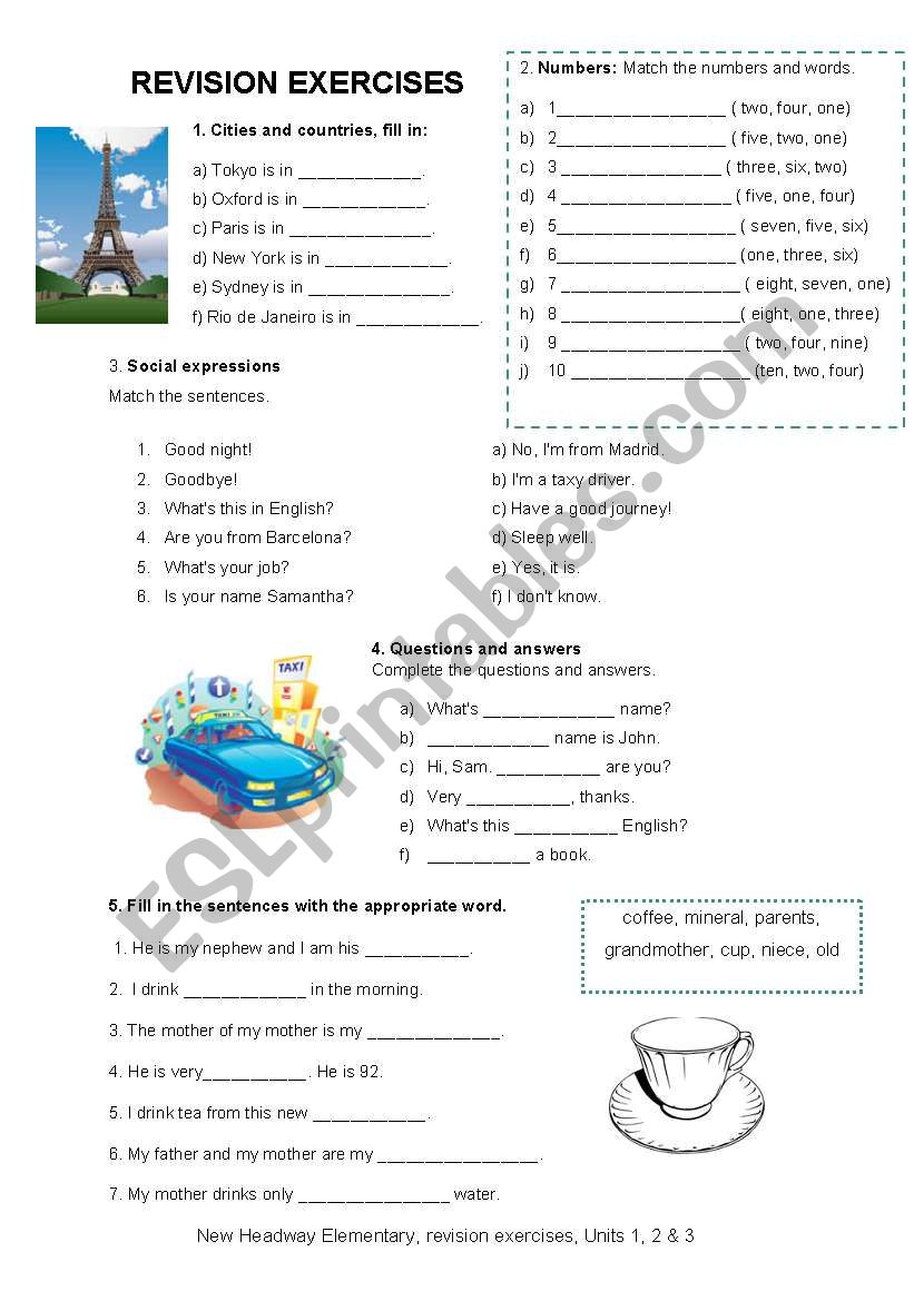 HEADWAY ELEMENTARY REVISION EXERCISES