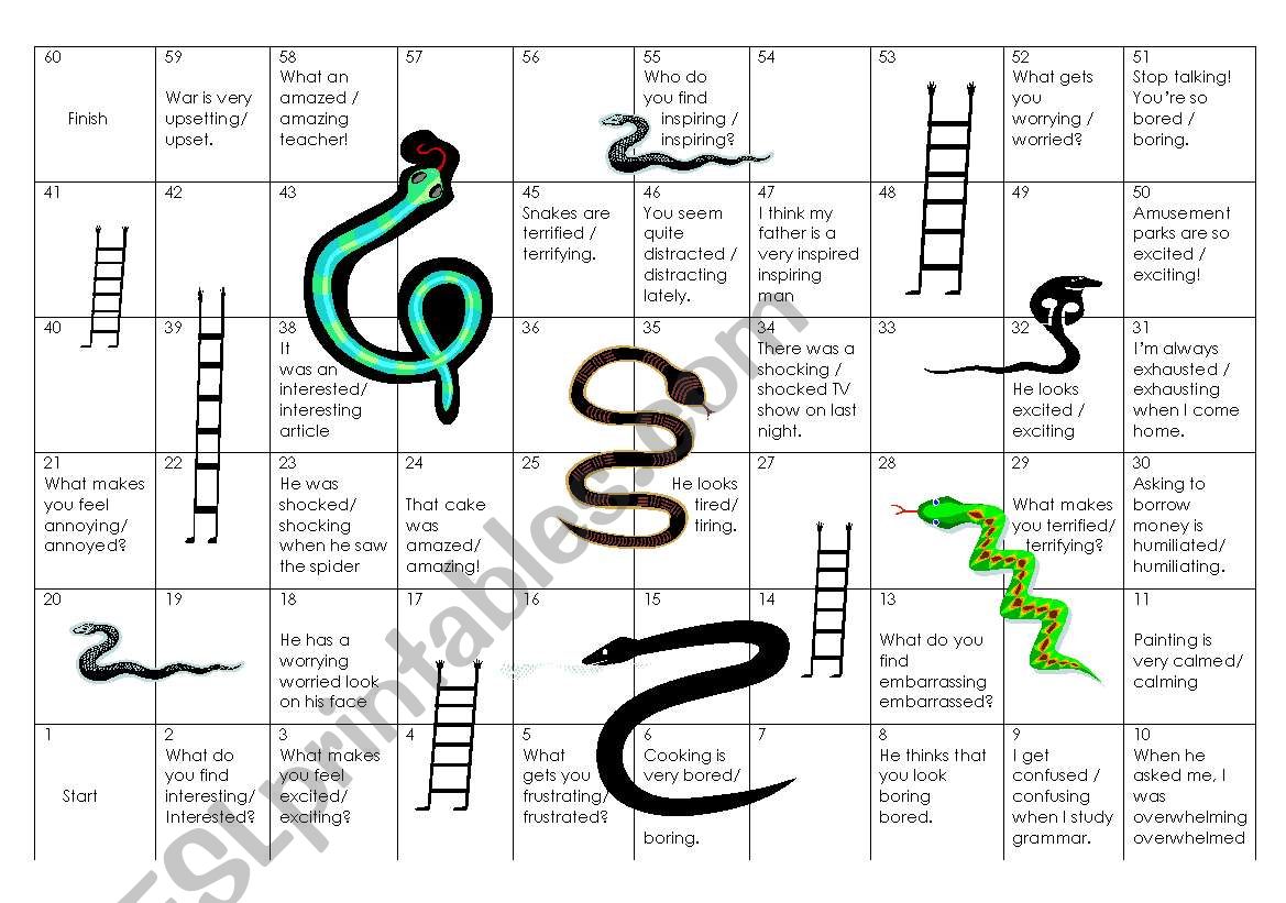 Snakes and Ladders - Adjectives -ing or -ed
