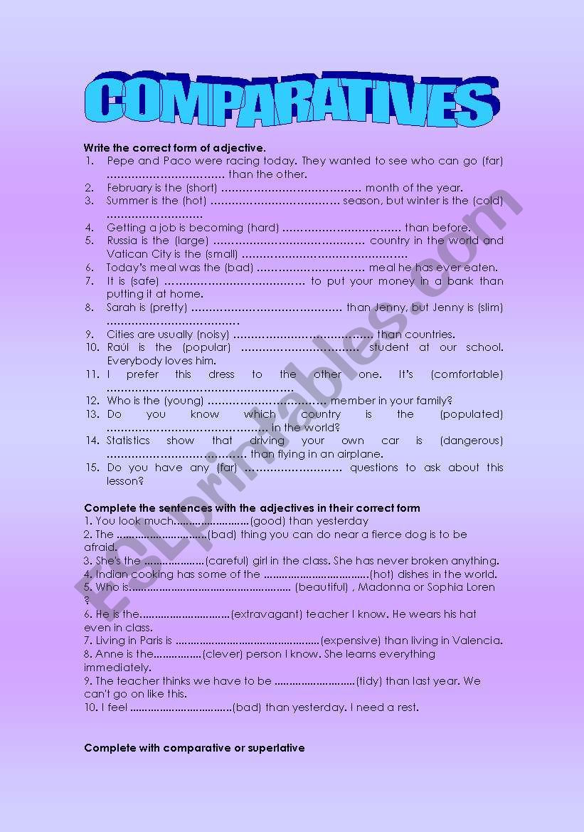 COMPARATIVES WORKSHEET worksheet