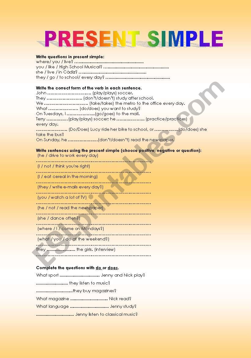 PRESENT SIMPLE EXERCISES worksheet