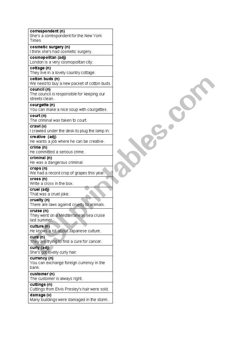 vocabulary worksheet