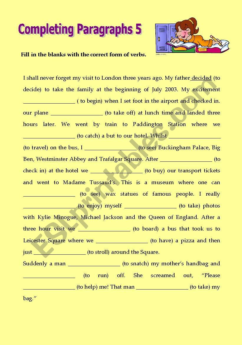 Writing Paragraphs5 worksheet