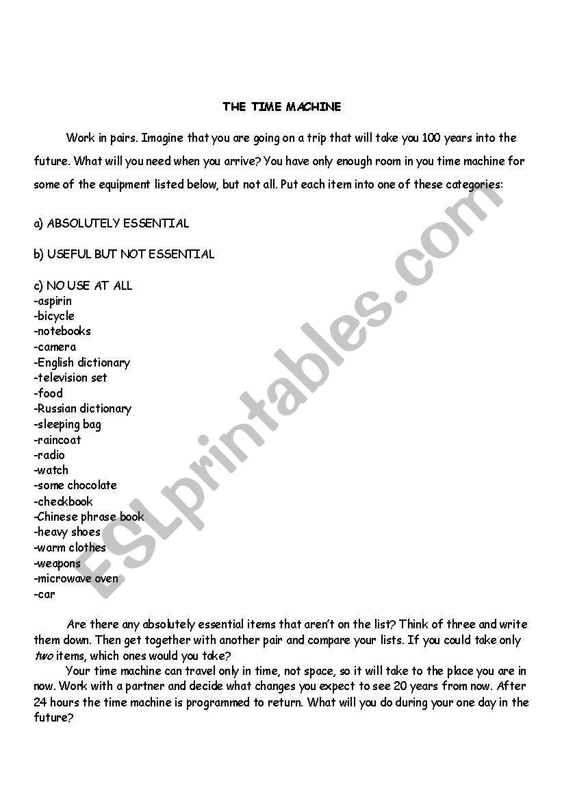 The time machine worksheet