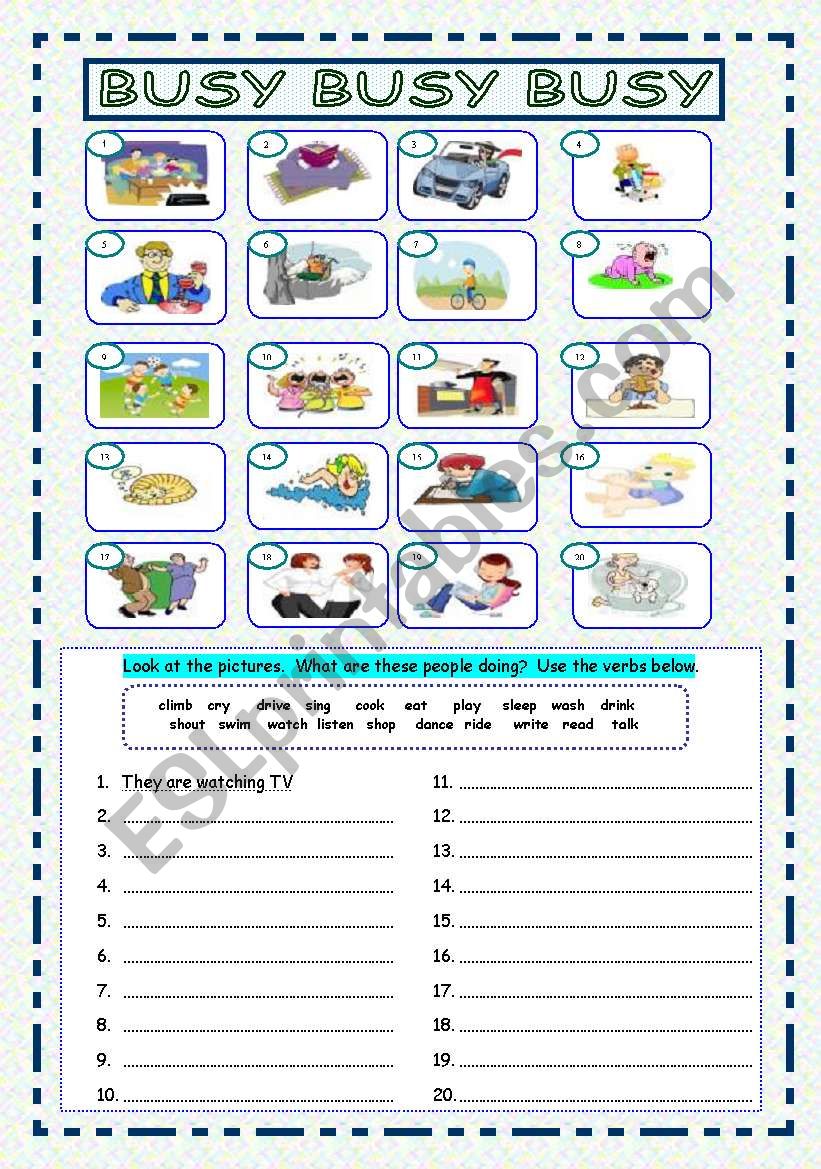present continuous sheet worksheet