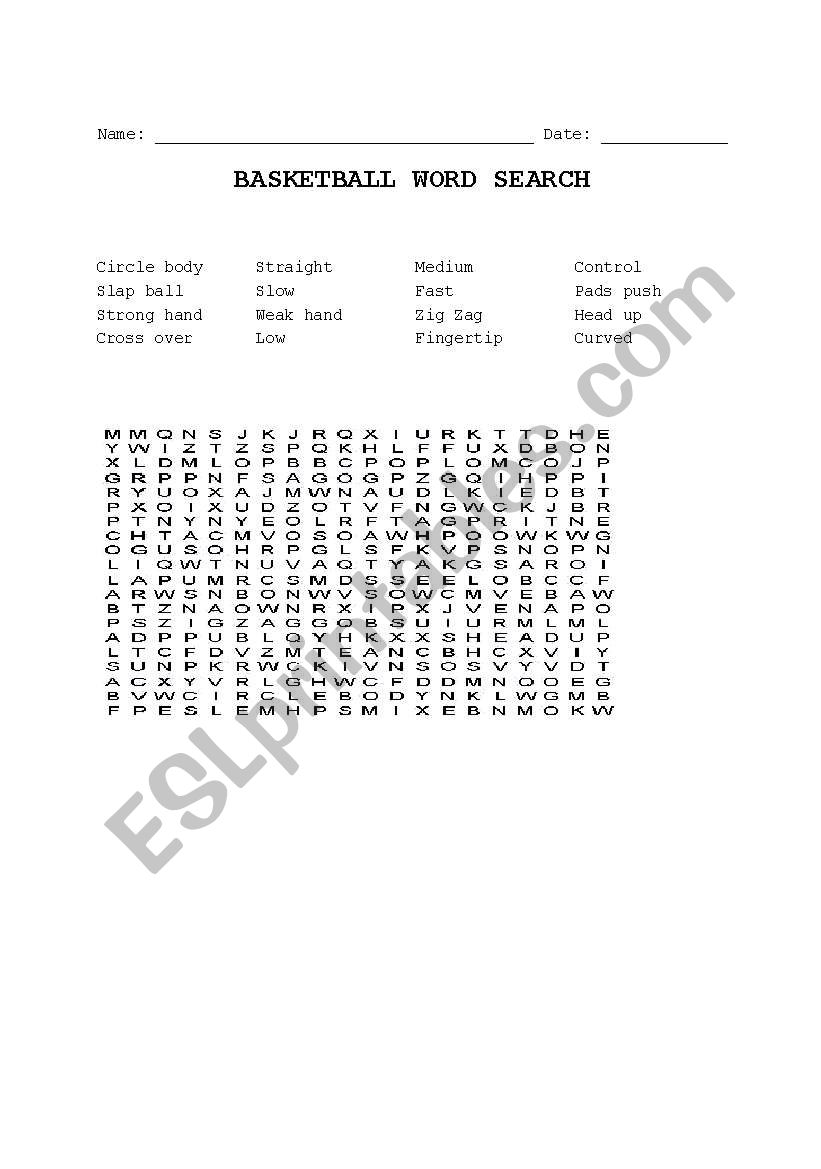 Basketball Word Search worksheet