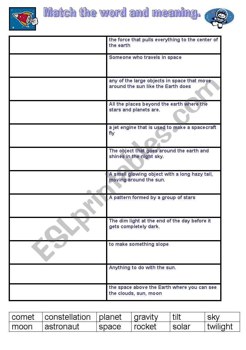 space words worksheet