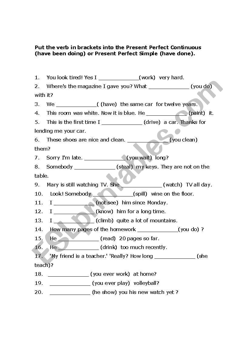 Present Perfect Simple Or Continuous