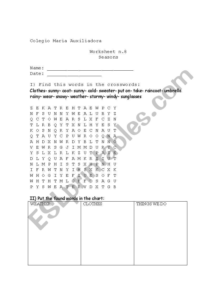 Seasons worksheet