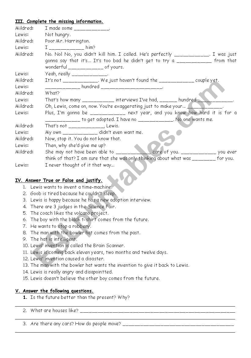 Meet the Robinsons-p2 worksheet