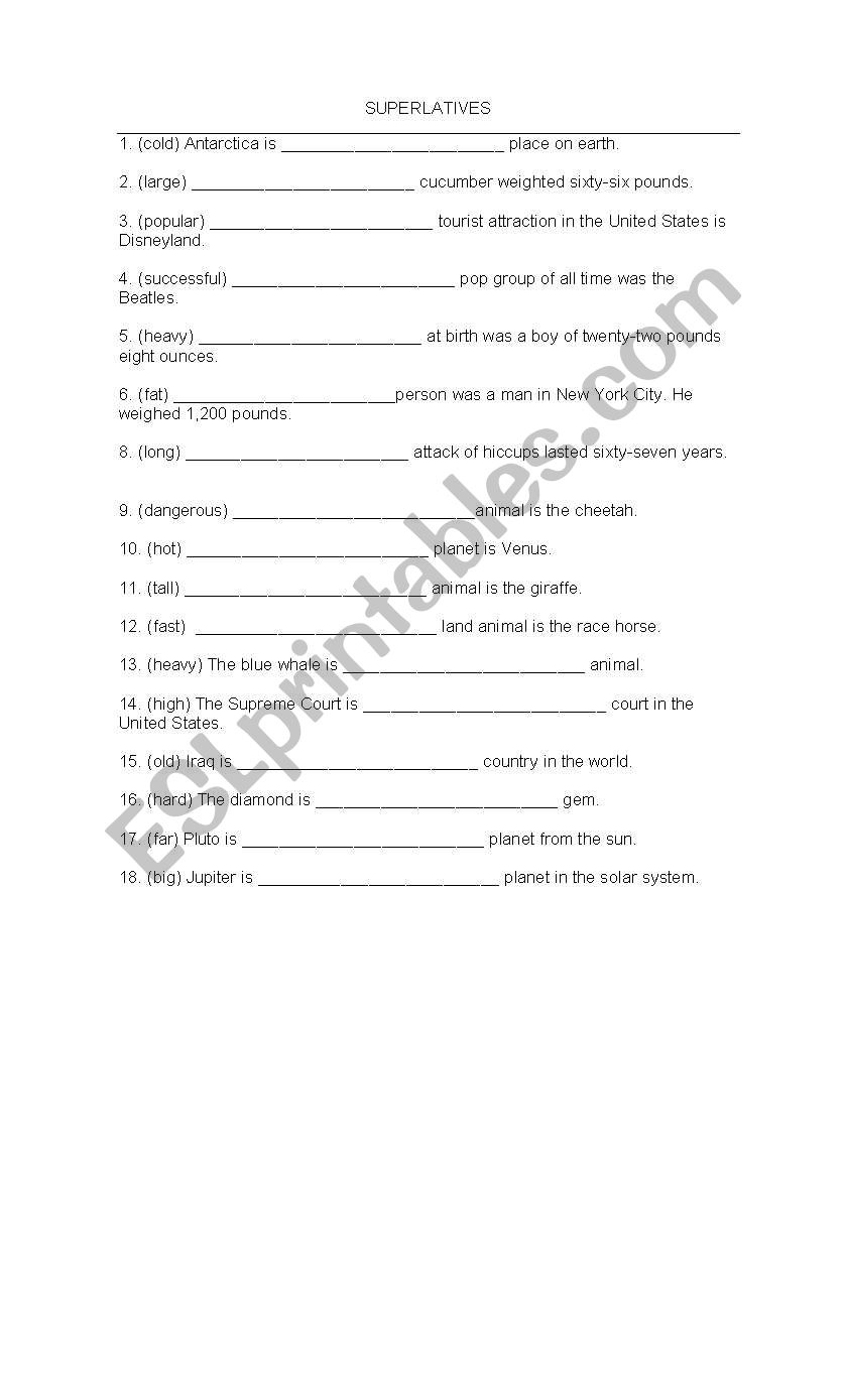 Superlatives worksheet