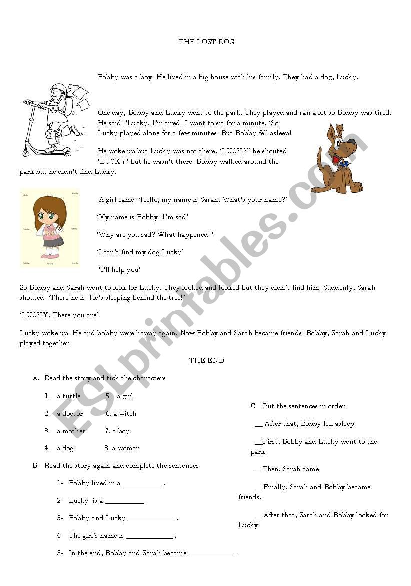 The lost dog worksheet