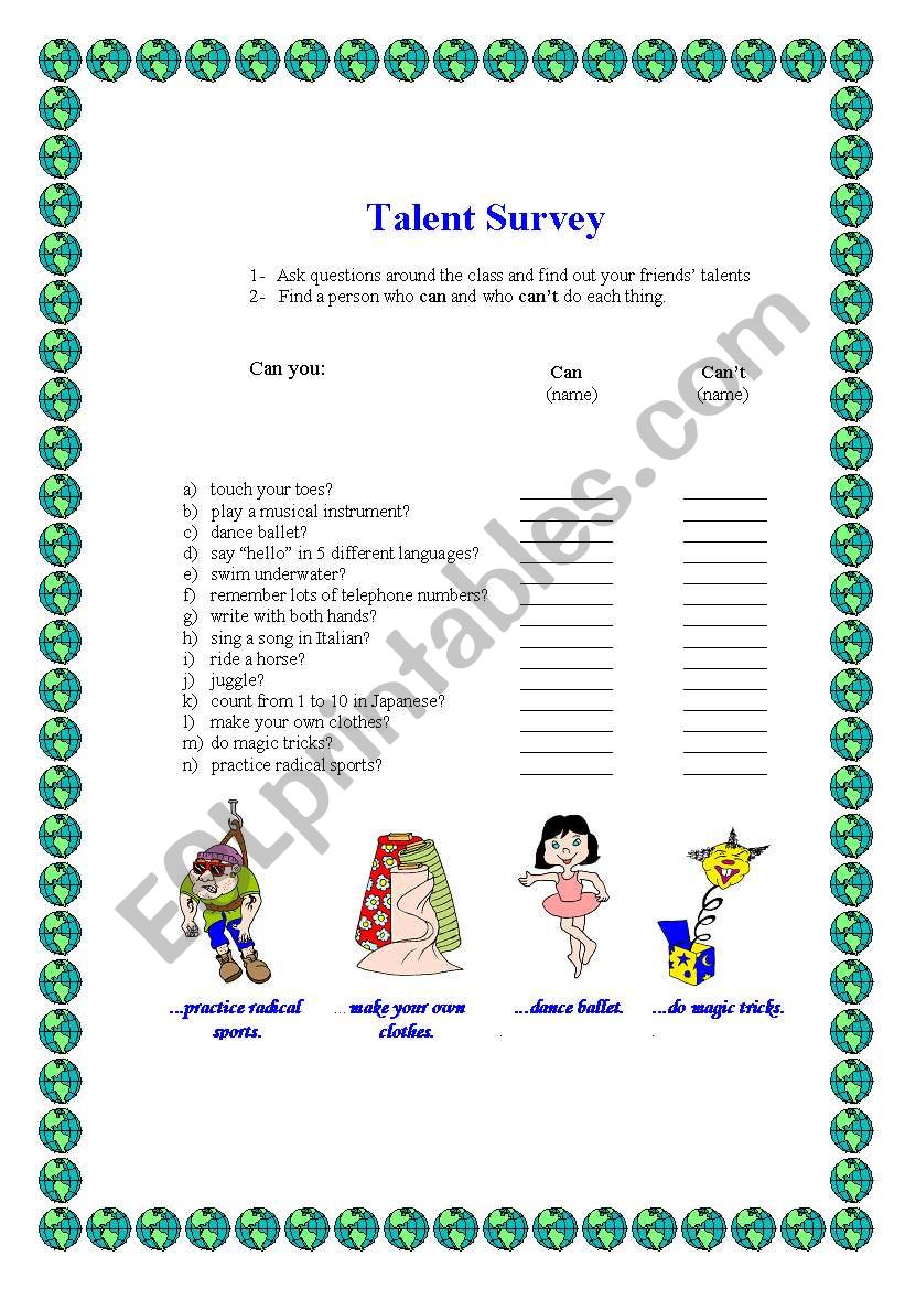 TALENT SURVEY worksheet