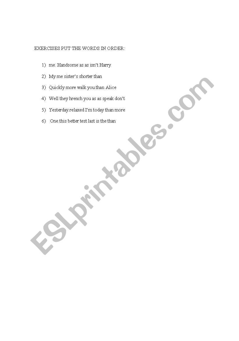 put the words in order worksheet