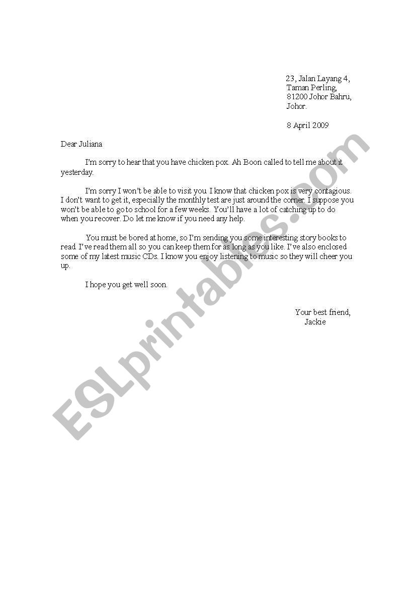 informal letter worksheet