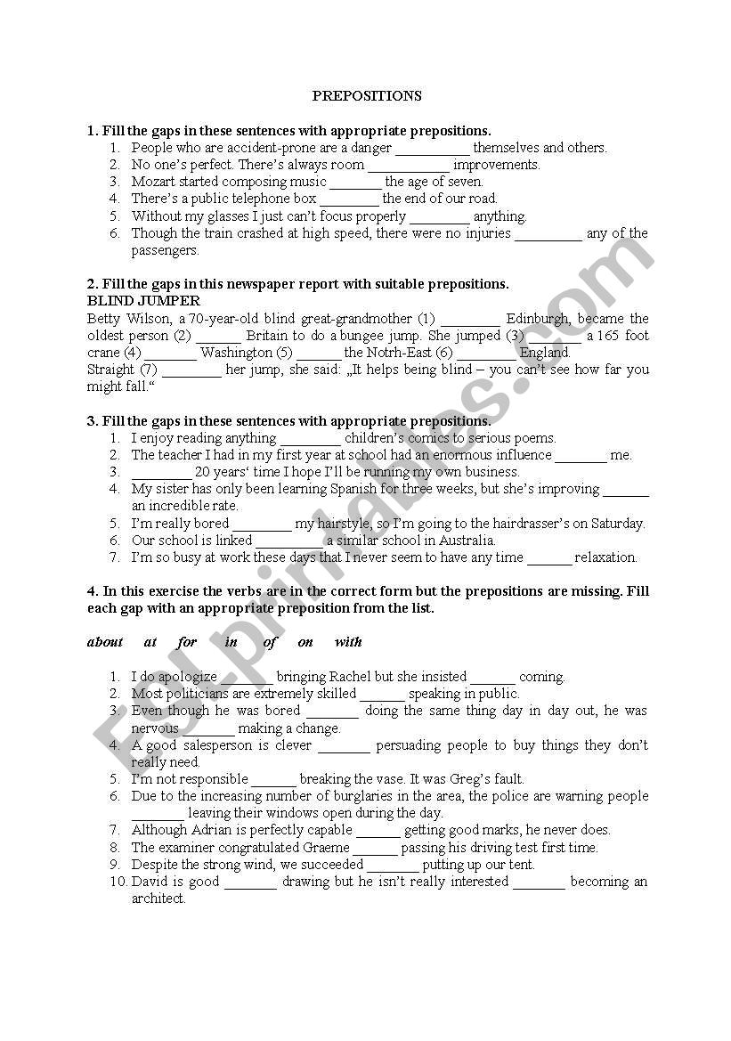 prepositions worksheet