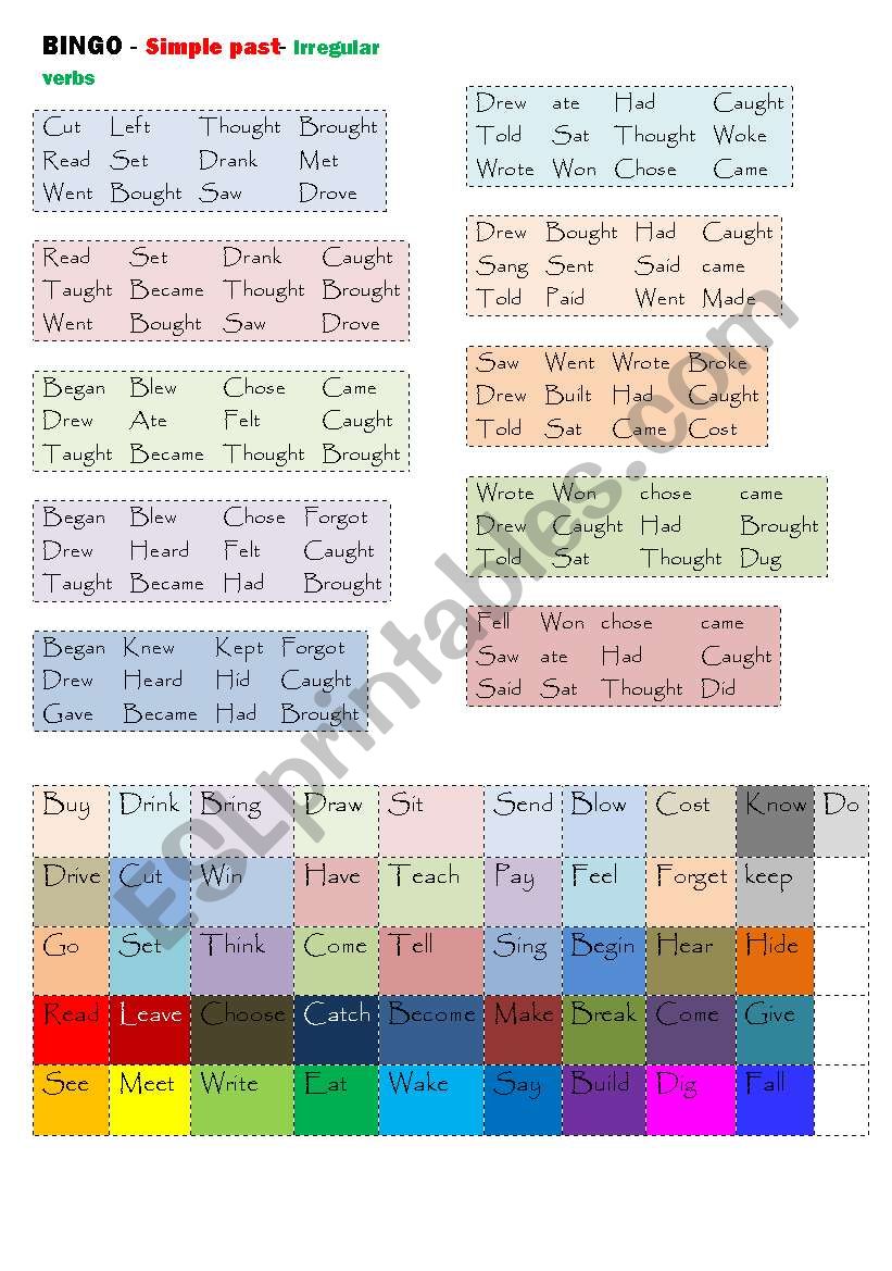 Bingo-Simple past-irregular verbs