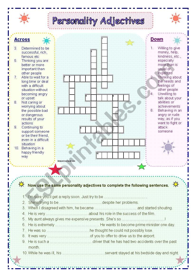 Personality Adjectives worksheet