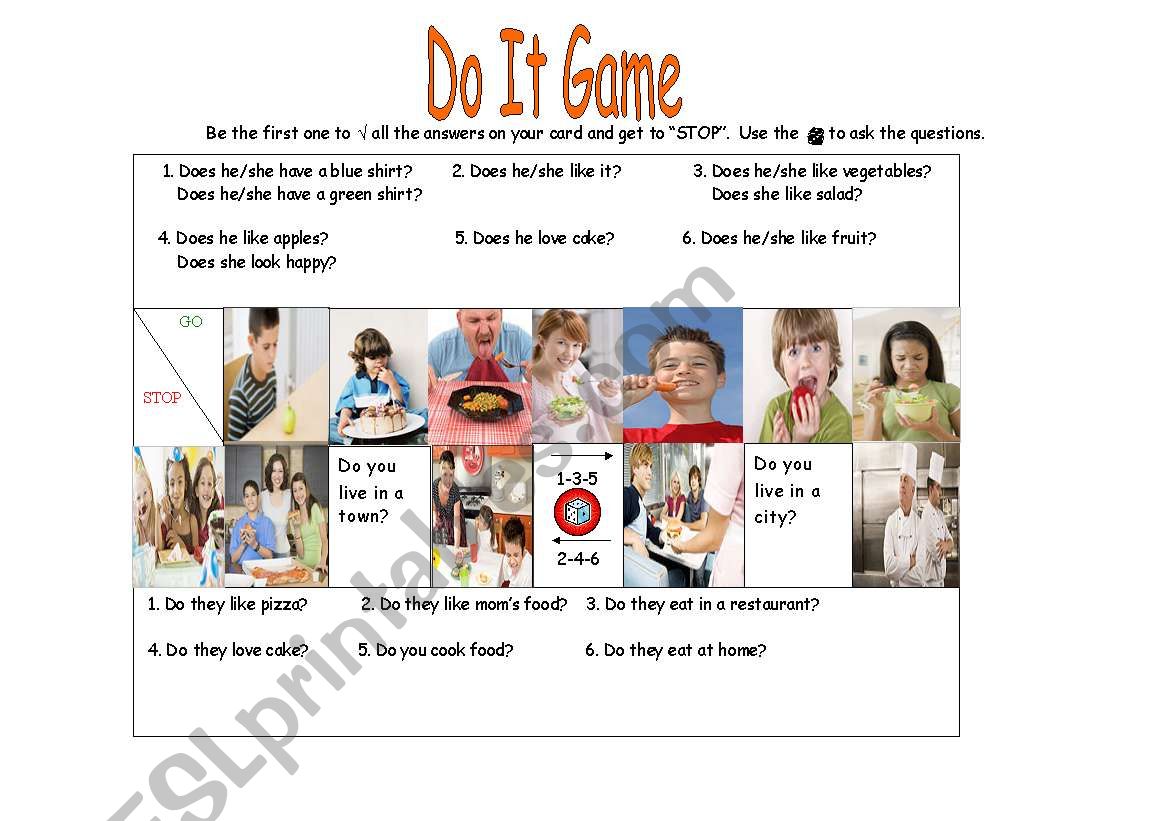 Do it Game worksheet