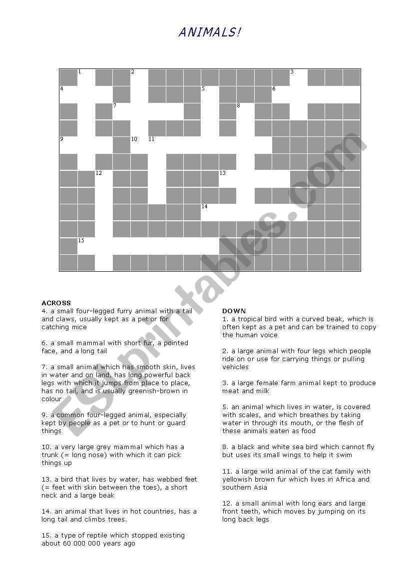 Crossword puzzle - ANIMALS worksheet