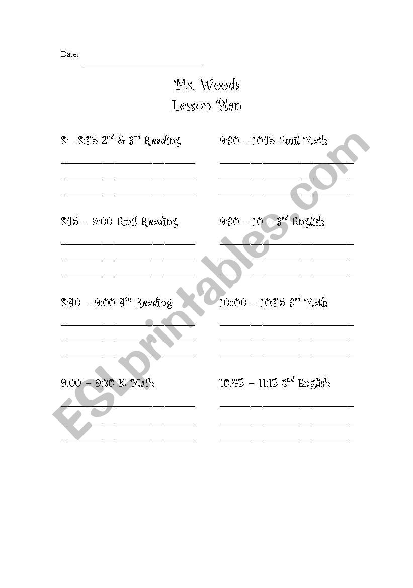 Lesson Plan template worksheet